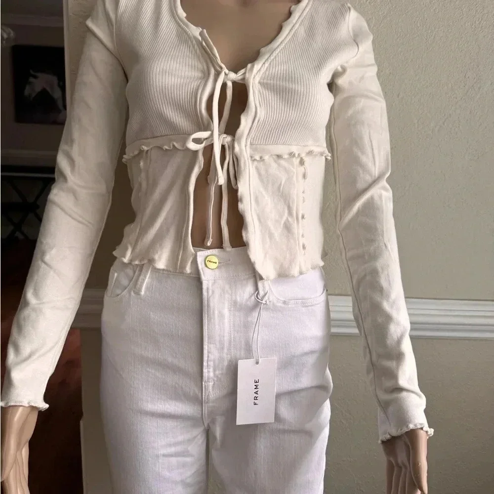 Urban Outfitters Cream Tie Front Long Sleeve Top Size Small NWOT - Picture 5 of 8